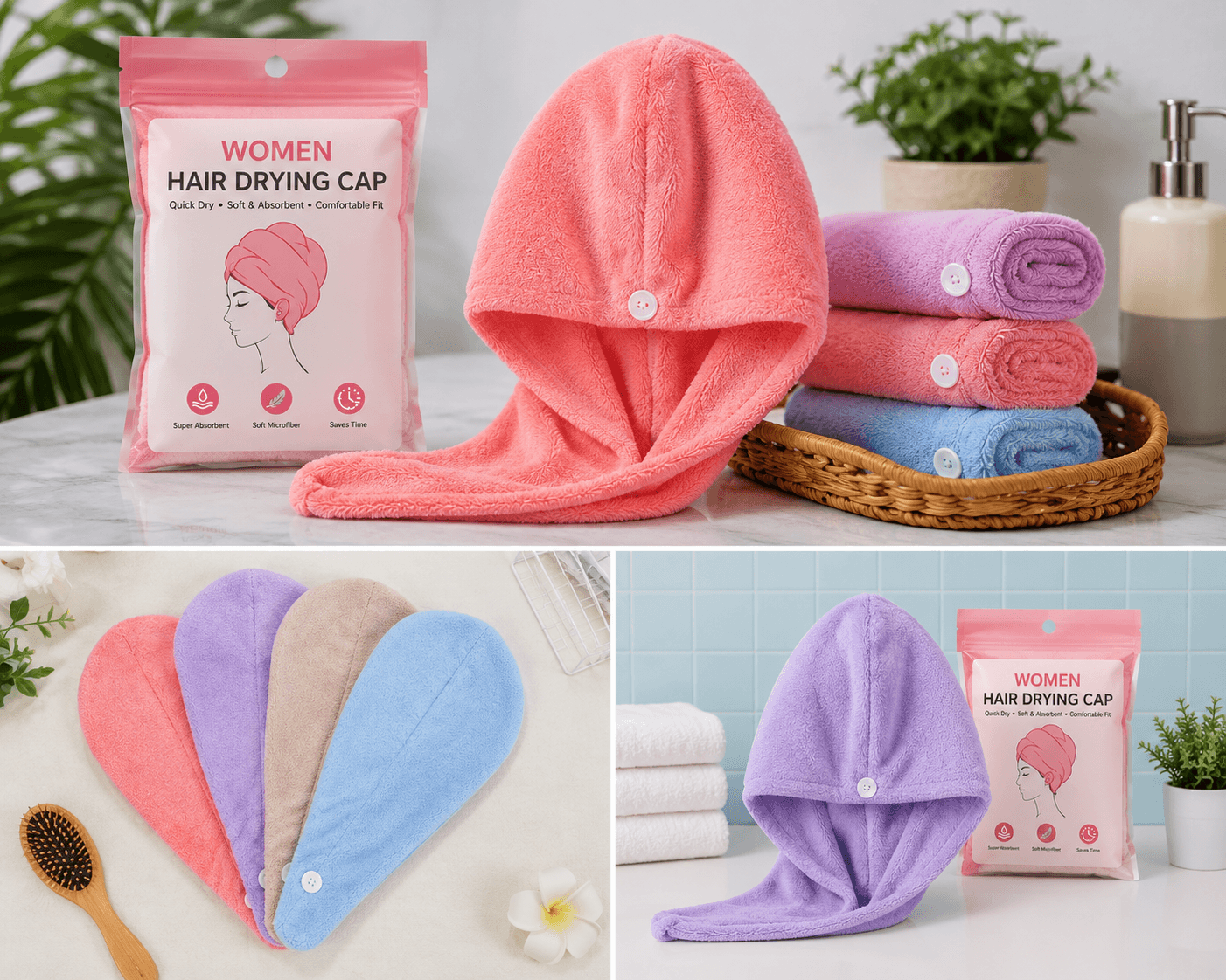 Women Hair Drying Cap (Pack of 4)