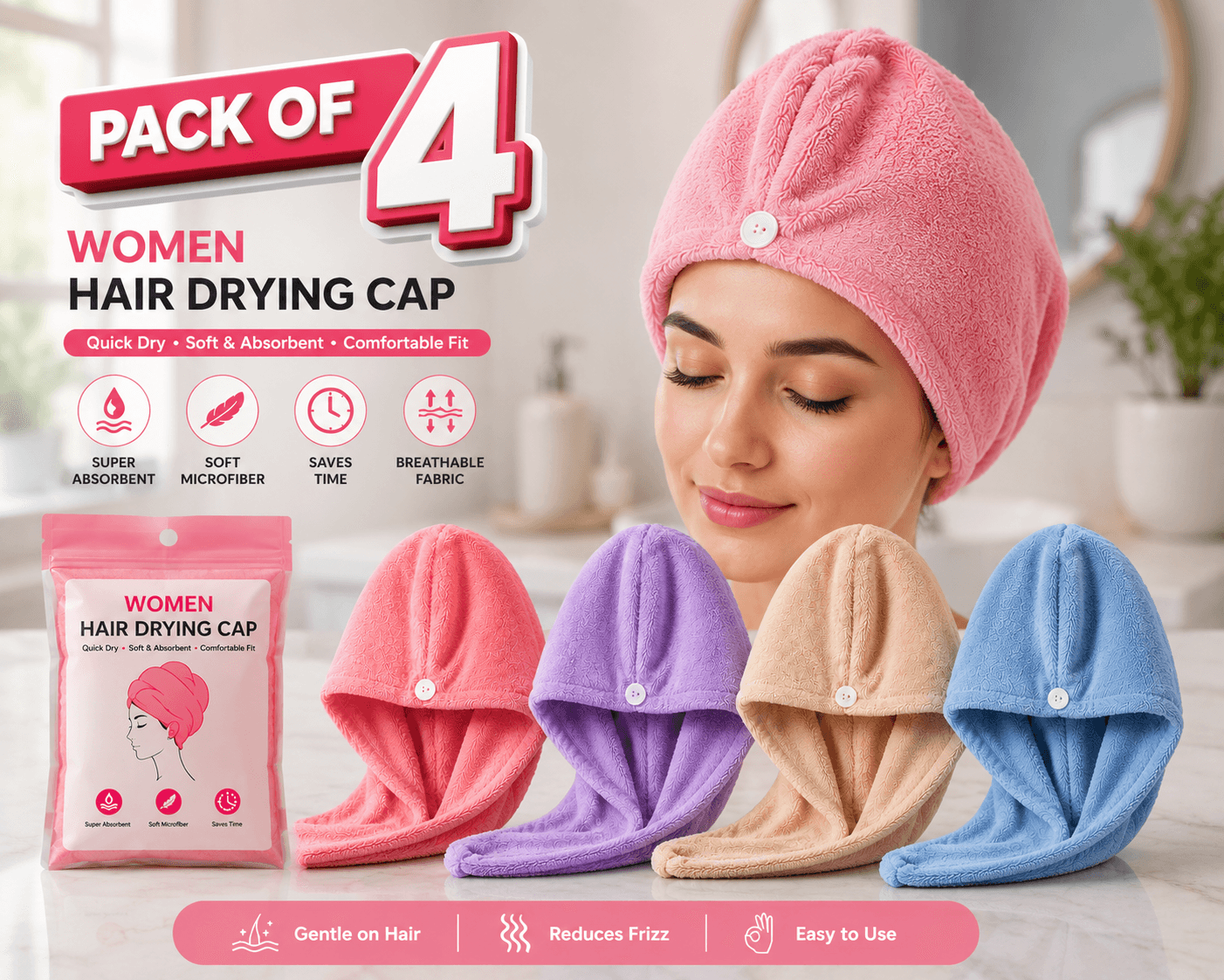 Women Hair Drying Cap (Pack of 4) — image 2