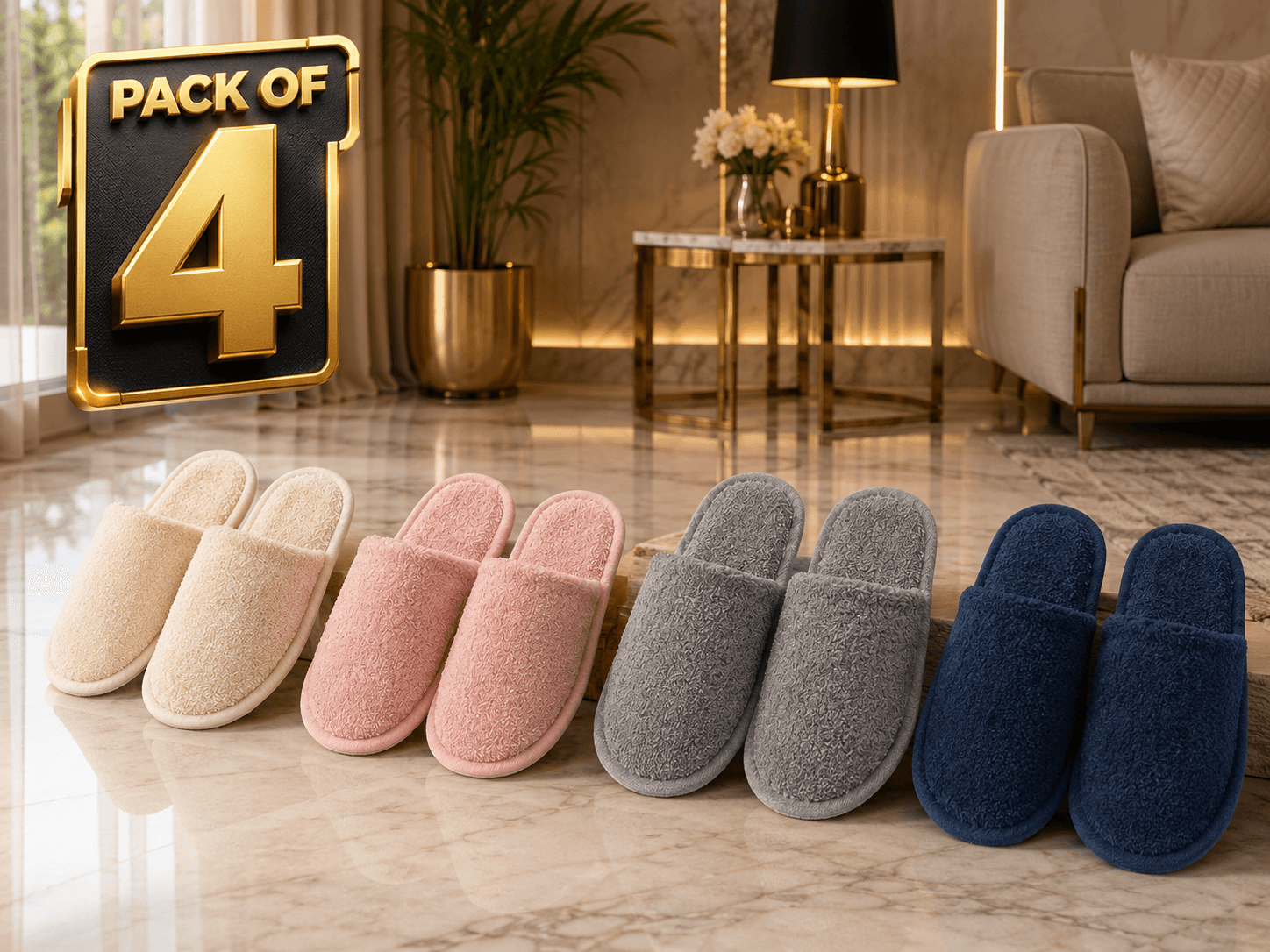 Bath Slippers (Pack of 4 Pairs)