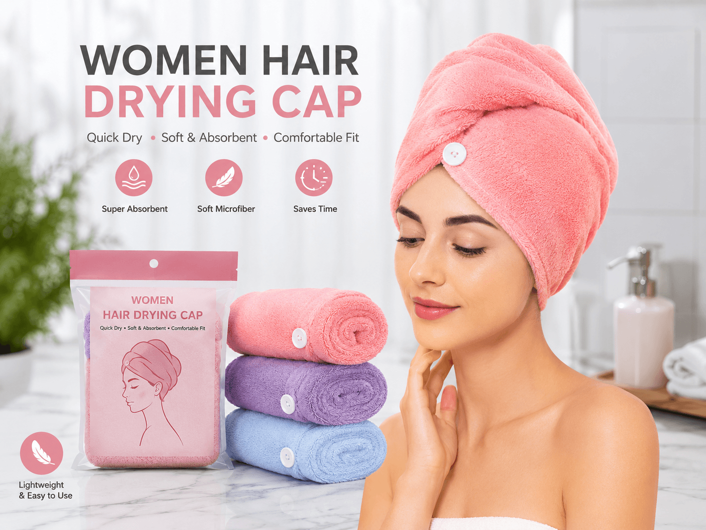 Women Hair Drying Cap (Pack of 3)