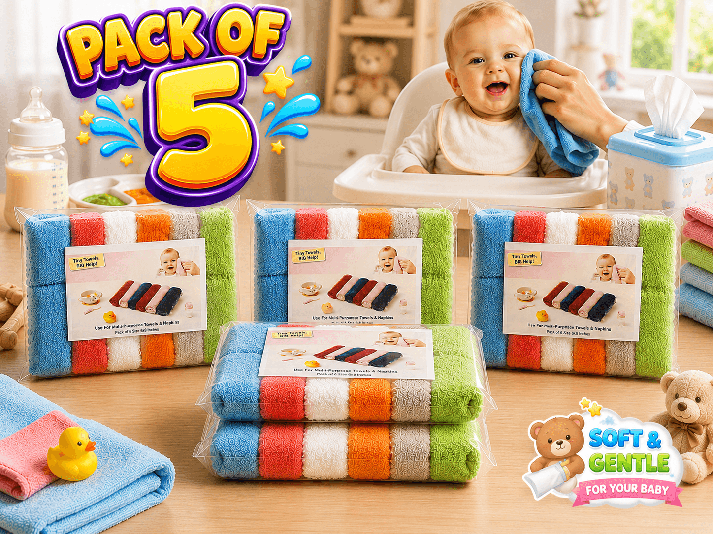 Baby Tiny Towel Wash Cloth (Pack of 5)